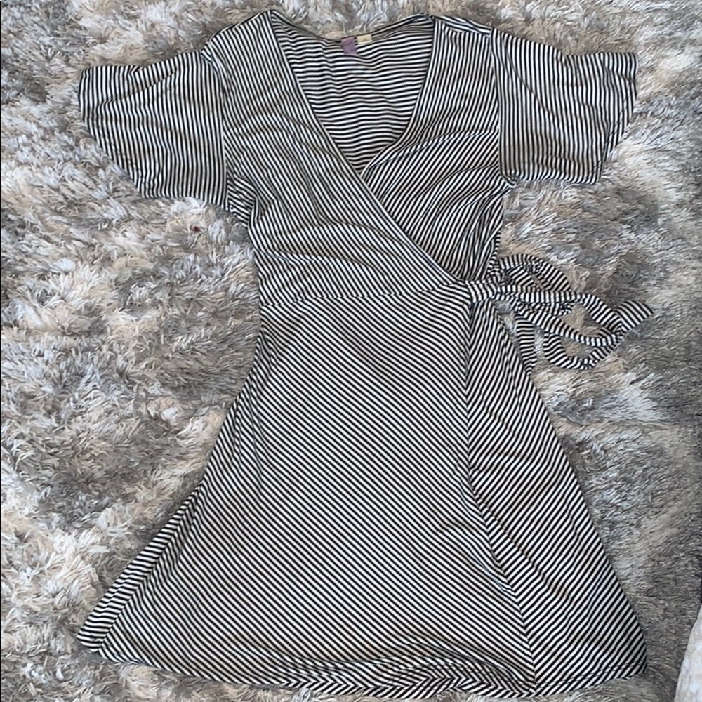 Black & White Striped Mini Wrap Dress